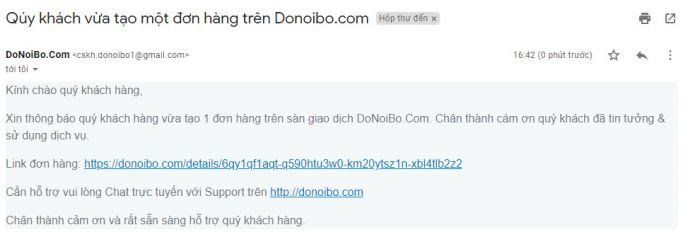 Email thông báo đơn hàng mới trên DoNoiBo.Com
